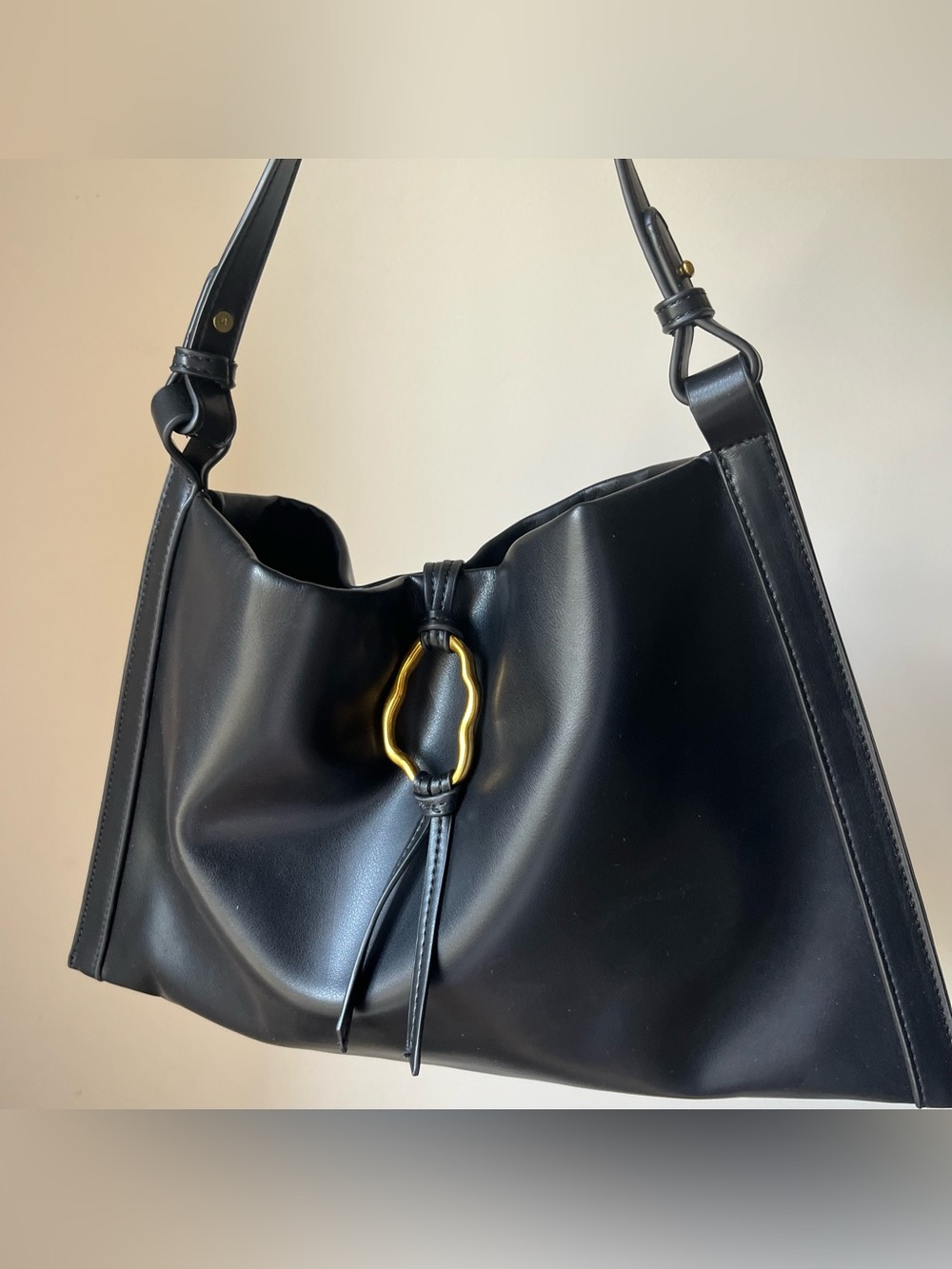 MOTF black vegan leather slouch soft structure gold hardware flap purse bag
